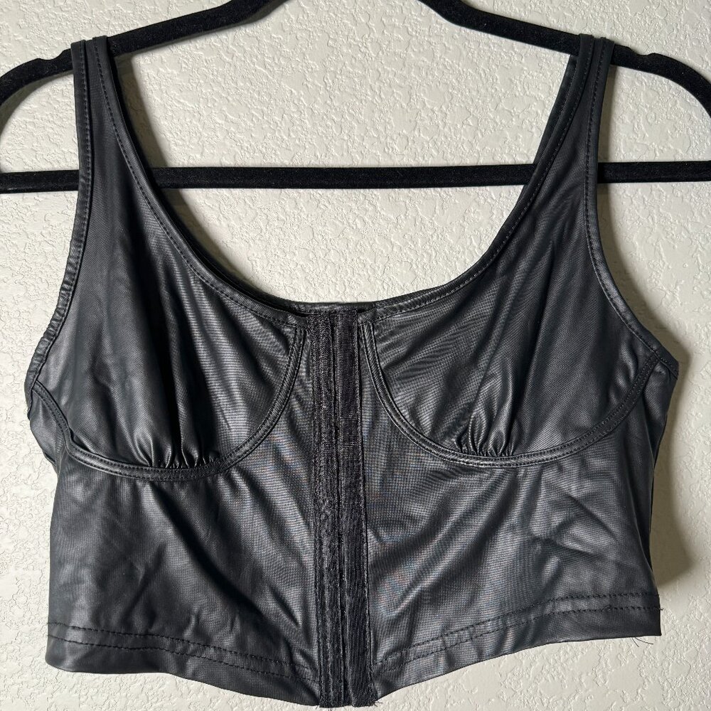 Black Faux Leather Corset Crop Top Size Medium